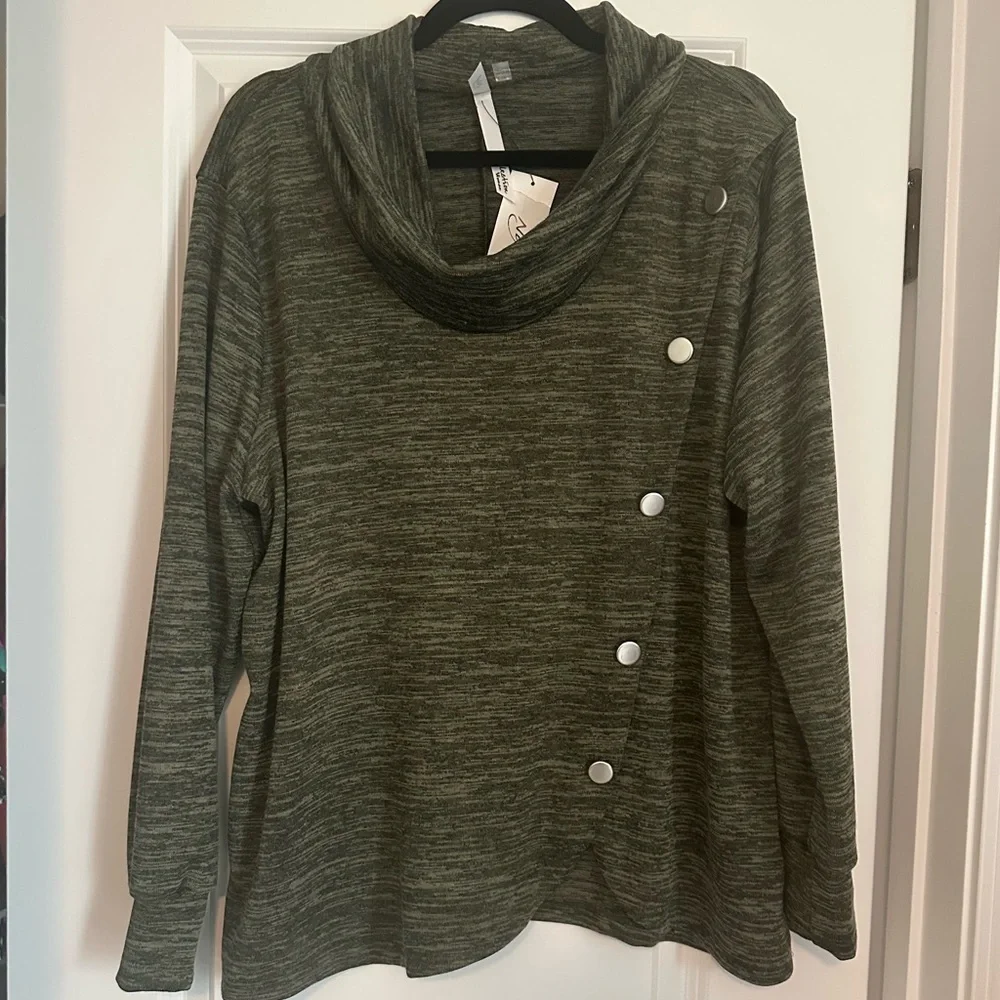 Olive Cowl Neck Sweater with Button Detail
